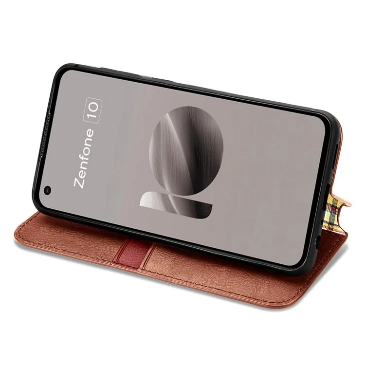 Für Asus Zenfone 10 5G Magnetische Hülle PU-Leder Rhombus-Prägung Stoßfeste Telefongeldbörse - Braun