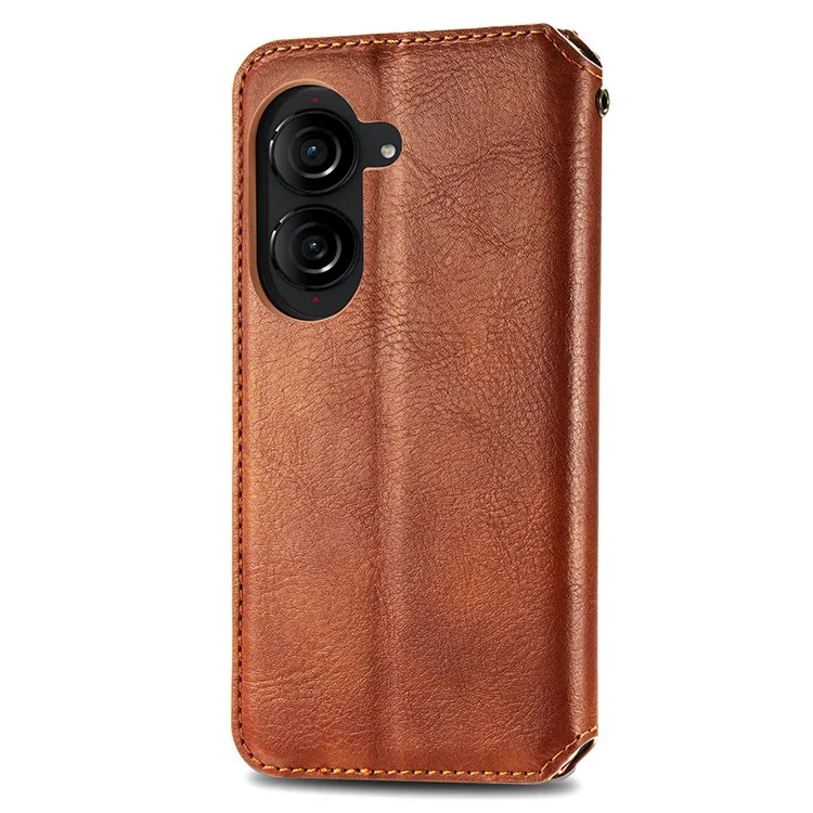 Für Asus Zenfone 10 5G Magnetische Hülle PU-Leder Rhombus-Prägung Stoßfeste Telefongeldbörse - Braun