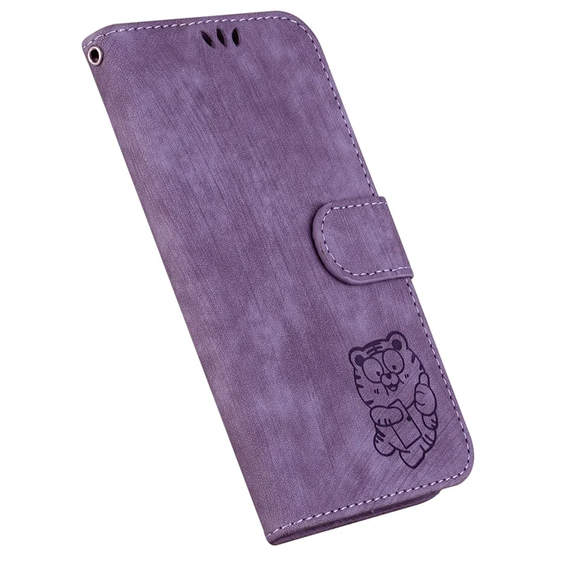 For Motorola Edge 40 Neo 5G Cell Phone Case Lovely Tiger Imprinted PU Leather Flip Cover - Purple