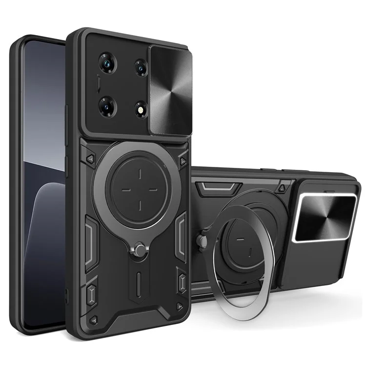 Pour Infinix Note 30 Pro 4G Étui Glissière Couvercle Caméra Béquille Anti-Dérapante Coque de Téléphone - Noir