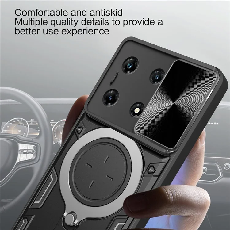 Pour Infinix Note 30 Pro 4G Étui Glissière Couvercle Caméra Béquille Anti-Dérapante Coque de Téléphone - Noir