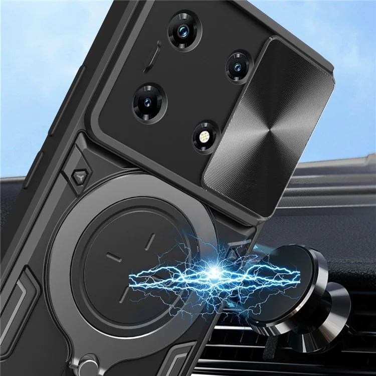 Pour Infinix Note 30 Pro 4G Étui Glissière Couvercle Caméra Béquille Anti-Dérapante Coque de Téléphone - Noir
