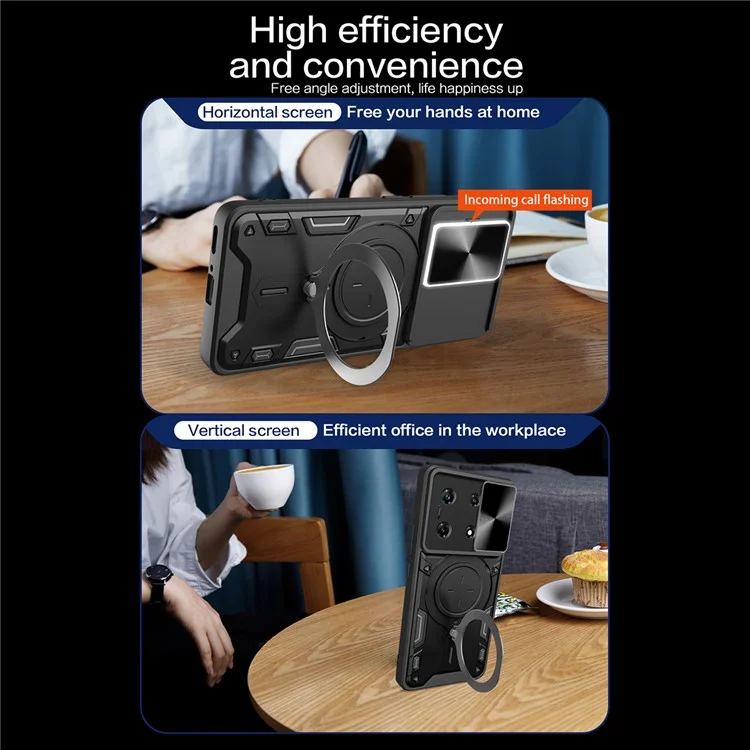 Pour Infinix Note 30 Pro 4G Étui Glissière Couvercle Caméra Béquille Anti-Dérapante Coque de Téléphone - Noir