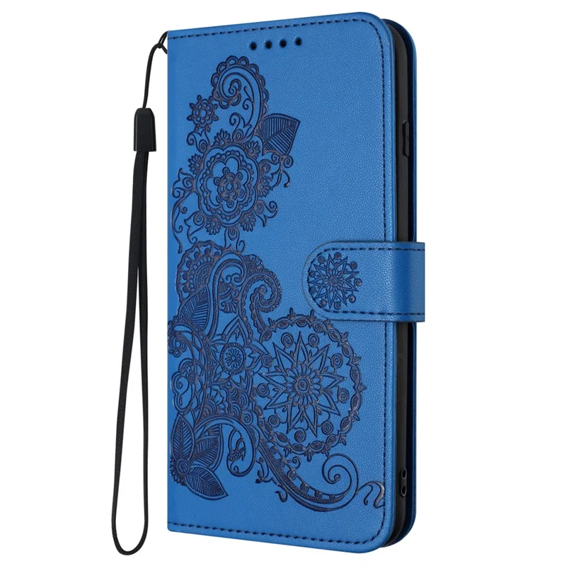 For Samsung Galaxy A05 4G Phone Cases Mandala Flower Leather Wallet Mobile Cover with Strap - Sapphire