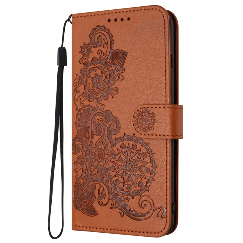 For Samsung Galaxy A05 4G Phone Cases Mandala Flower Leather Wallet Mobile Cover with Strap - Coffee