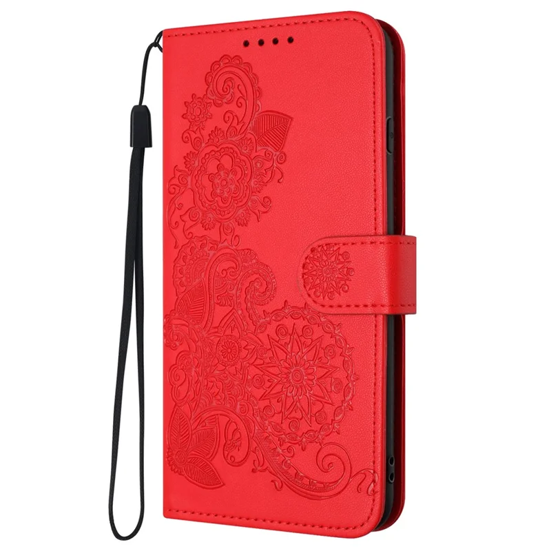 For Samsung Galaxy S24 Ultra Phone Cases Mandala Flower Leather Wallet Mobile Cover with Strap - Red