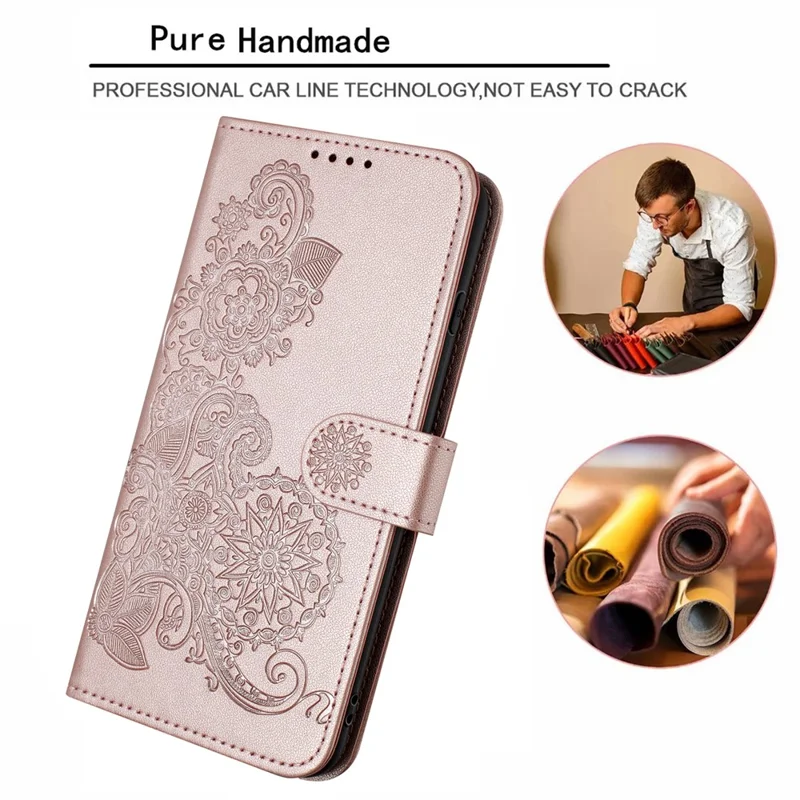 For Samsung Galaxy S24+ Phone Cases Mandala Flower Leather Wallet Mobile Cover with Strap - Rose Gold