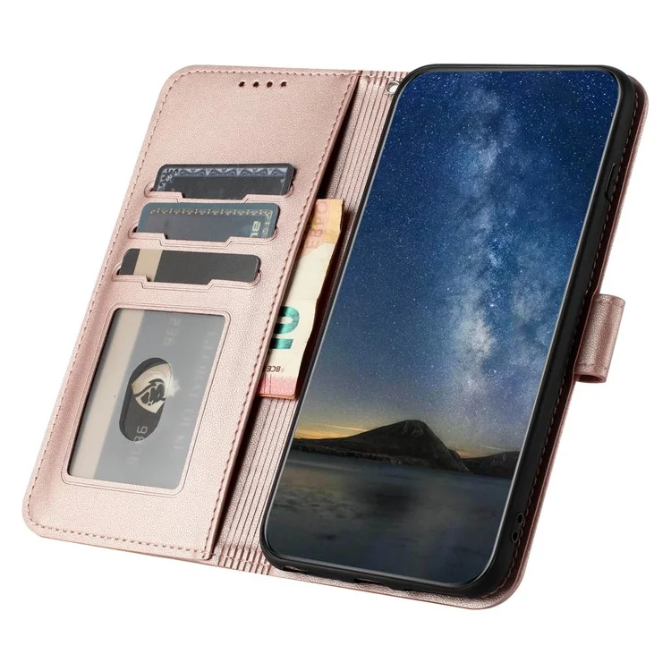 For Samsung Galaxy S24 Phone Cases Mandala Flower Leather Wallet Mobile Cover with Strap - Rose Gold