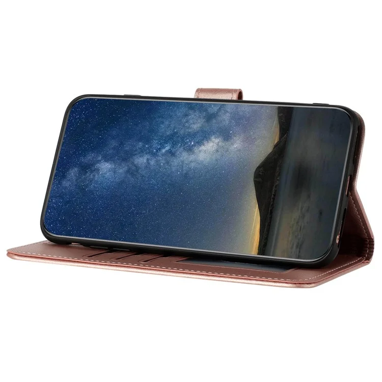 For Samsung Galaxy S24 Phone Cases Mandala Flower Leather Wallet Mobile Cover with Strap - Rose Gold