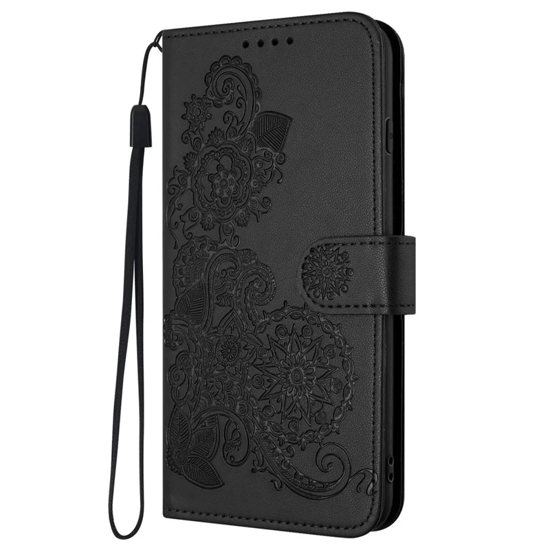 For Samsung Galaxy S24 Phone Cases Mandala Flower Leather Wallet Mobile Cover with Strap - Black