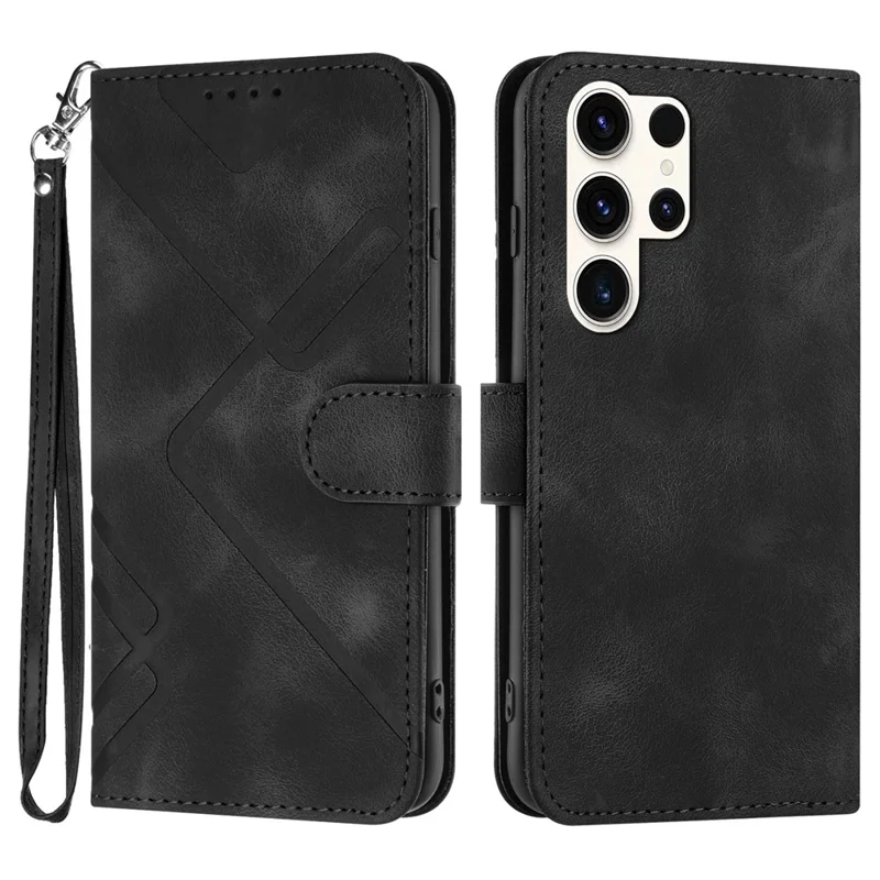 YX0040 Für Samsung Galaxy S24 Ultra Hülle Geometrisches Muster Bedruckter Brieftasche Cover - Schwarz