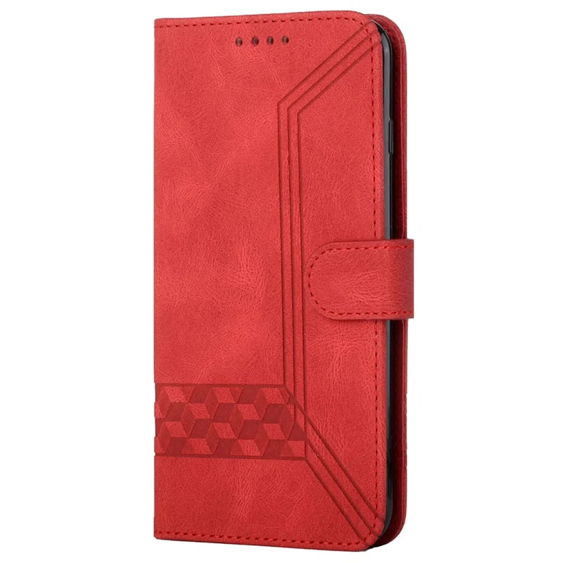 For Samsung Galaxy S24 Phone Case with Strap Imprint PU Leather Wallet Stand Cover - Red