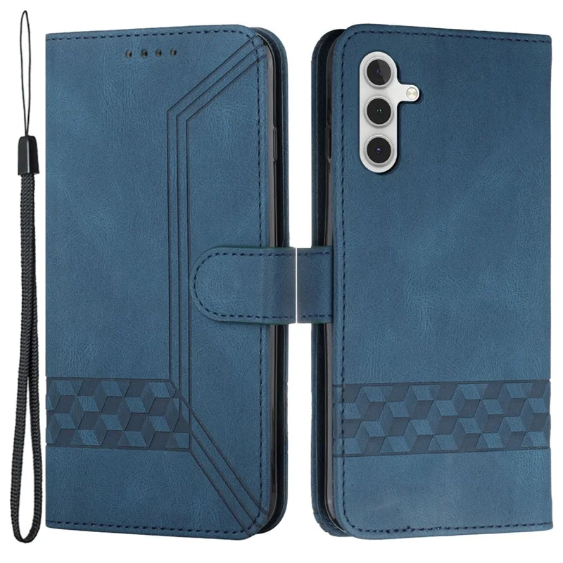 For Samsung Galaxy S24+ Phone Case with Strap Imprint PU Leather Wallet Stand Cover - Sapphire