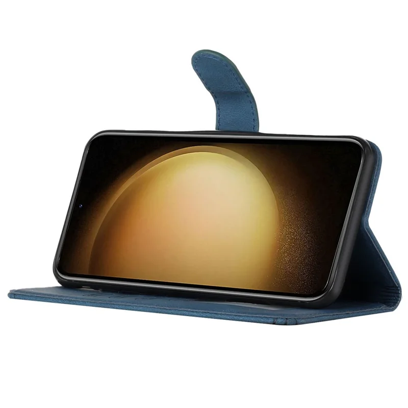 For Samsung Galaxy S24+ Phone Case with Strap Imprint PU Leather Wallet Stand Cover - Sapphire