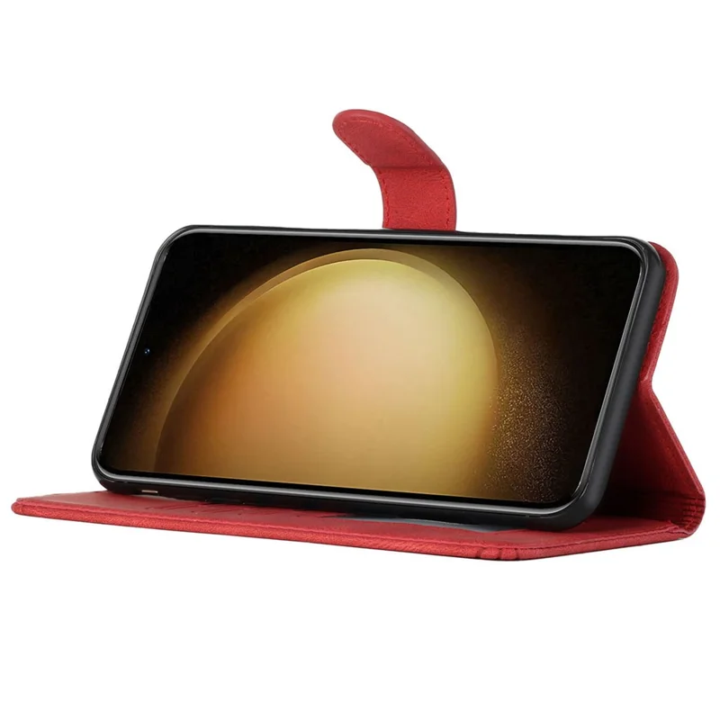 For Samsung Galaxy S24+ Phone Case with Strap Imprint PU Leather Wallet Stand Cover - Red