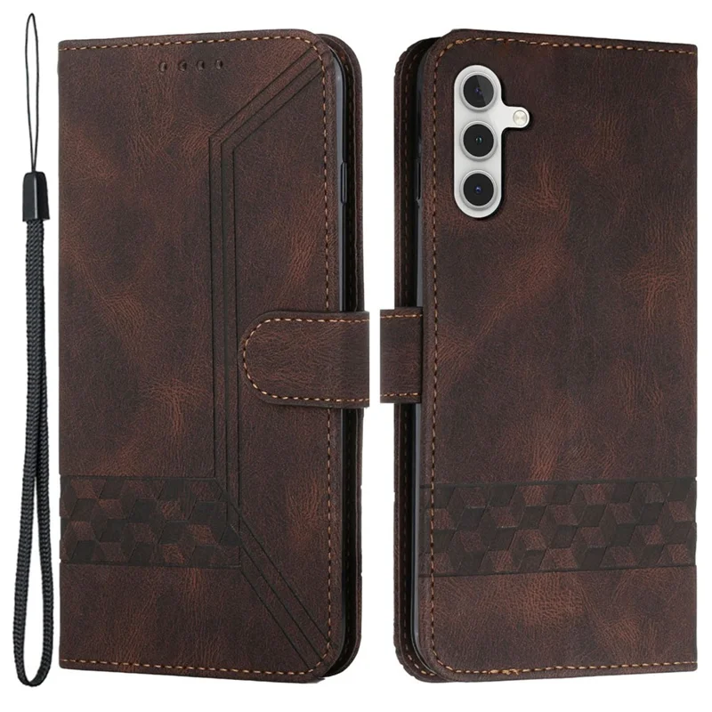 For Samsung Galaxy A05s 4G Phone Case with Strap Imprint PU Leather Wallet Stand Cover - Coffee