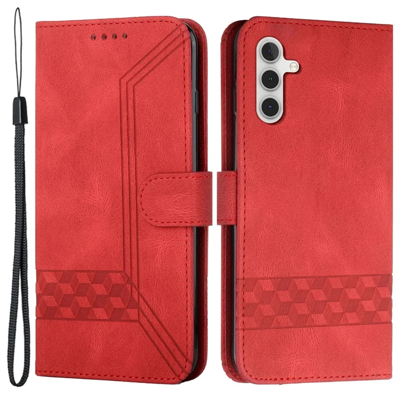 For Samsung Galaxy A05s 4G Phone Case with Strap Imprint PU Leather Wallet Stand Cover - Red