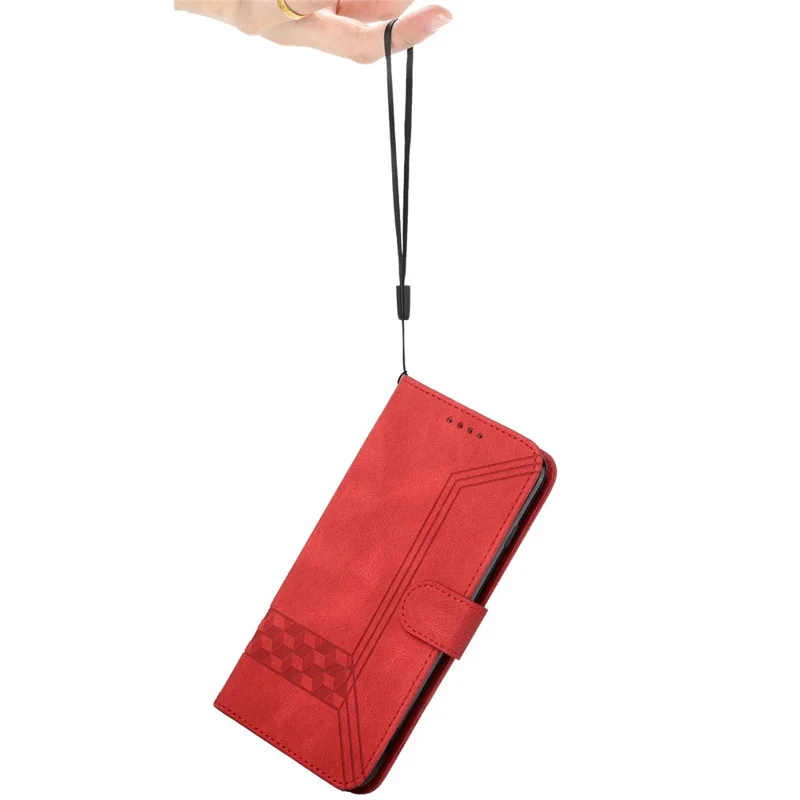 For Samsung Galaxy A05s 4G Phone Case with Strap Imprint PU Leather Wallet Stand Cover - Red