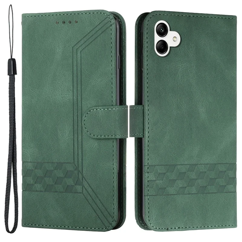For Samsung Galaxy A05 4G Phone Case with Strap Imprint PU Leather Wallet Stand Cover - Blackish Green