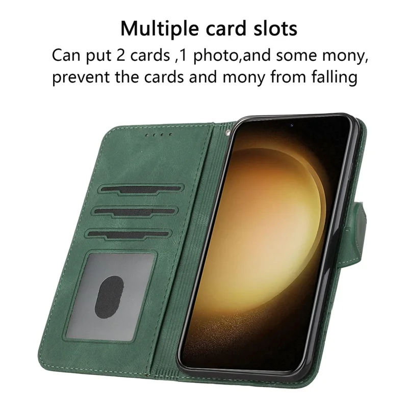 For Samsung Galaxy A05 4G Phone Case with Strap Imprint PU Leather Wallet Stand Cover - Blackish Green