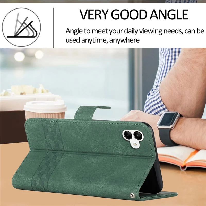 For Samsung Galaxy A05 4G Phone Case with Strap Imprint PU Leather Wallet Stand Cover - Blackish Green