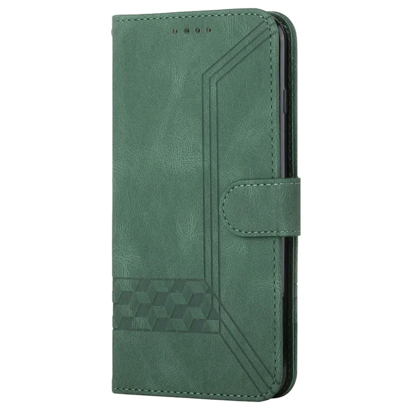 For Samsung Galaxy A05 4G Phone Case with Strap Imprint PU Leather Wallet Stand Cover - Blackish Green