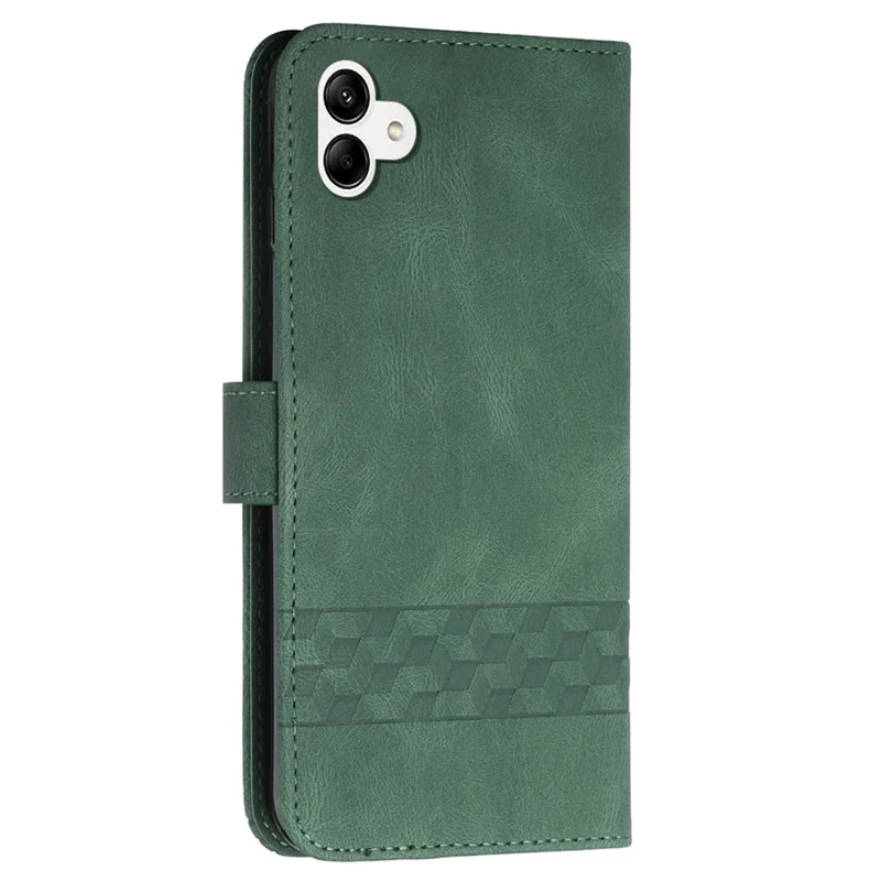 For Samsung Galaxy A05 4G Phone Case with Strap Imprint PU Leather Wallet Stand Cover - Blackish Green