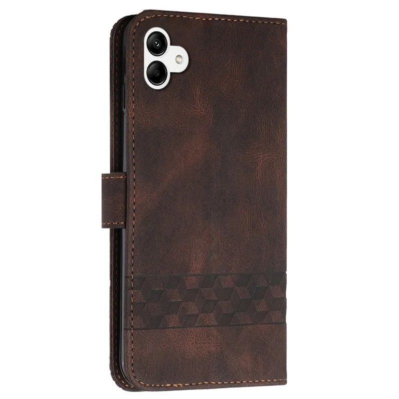 For Samsung Galaxy A05 4G Phone Case with Strap Imprint PU Leather Wallet Stand Cover - Coffee