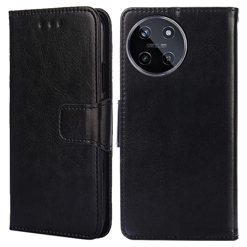 For Realme 11 4G (159.9x73.3x7.95mm) Leather Case Magnetic Clasp Phone Wallet Cover - Black