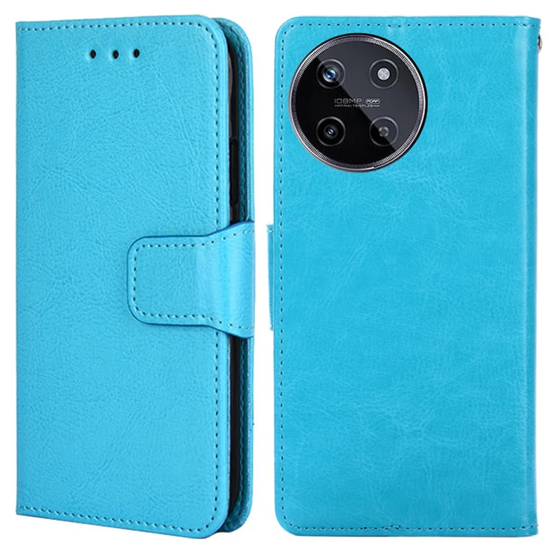 For Realme 11 4G (159.9x73.3x7.95mm) Leather Case Magnetic Clasp Phone Wallet Cover - Baby Blue