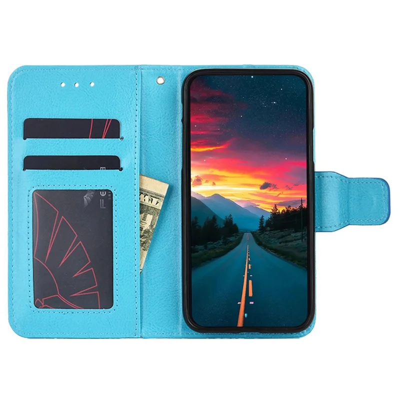 For Realme 11 4G (159.9x73.3x7.95mm) Leather Case Magnetic Clasp Phone Wallet Cover - Baby Blue