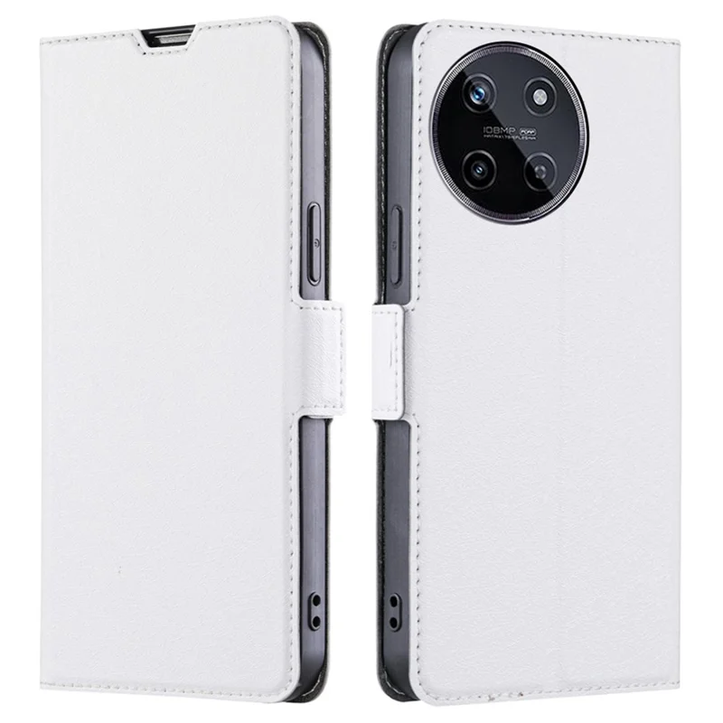 For Realme 11 4G (159.9x73.3x7.95mm) Case Stand Leather Phone Cover with Card Slot - White