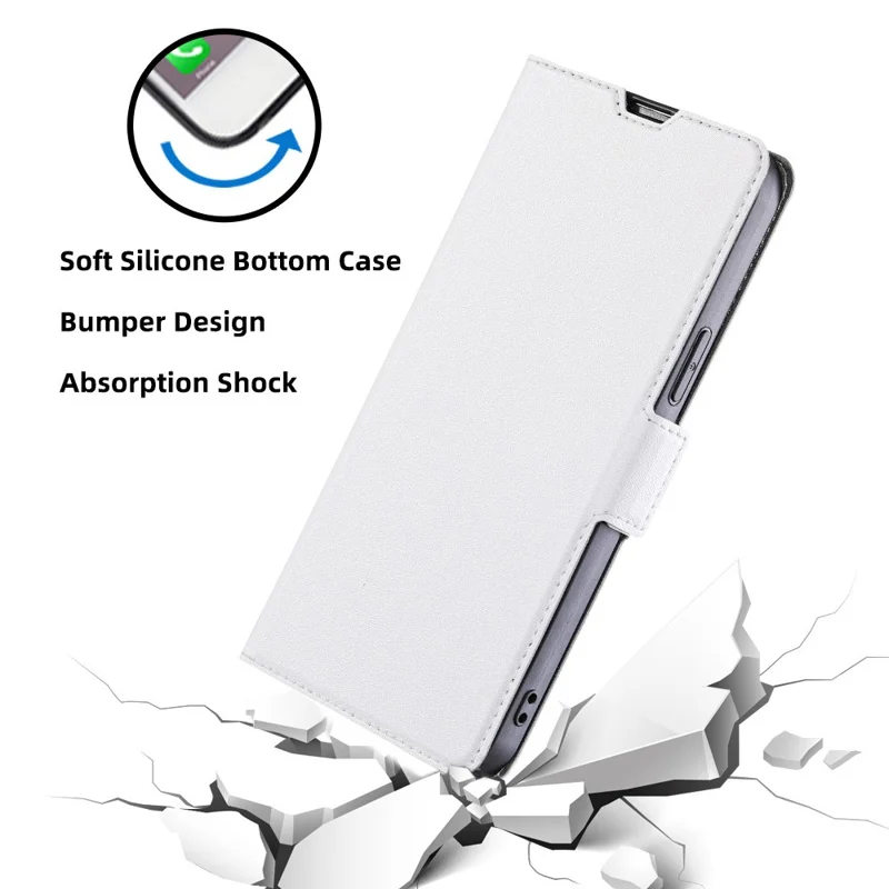 For Realme 11 4G (159.9x73.3x7.95mm) Case Stand Leather Phone Cover with Card Slot - White