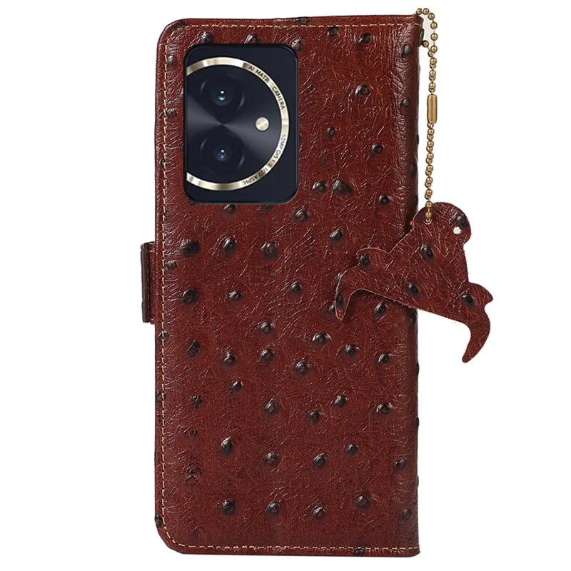 For Honor 100 5G Case RFID Blocking Genuine Cow Leather Phone Cover - Coffee
