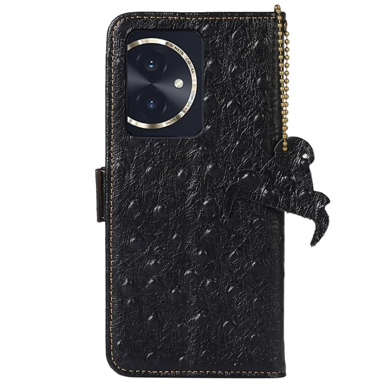 For Honor 100 5G Case RFID Blocking Genuine Cow Leather Phone Cover - Black