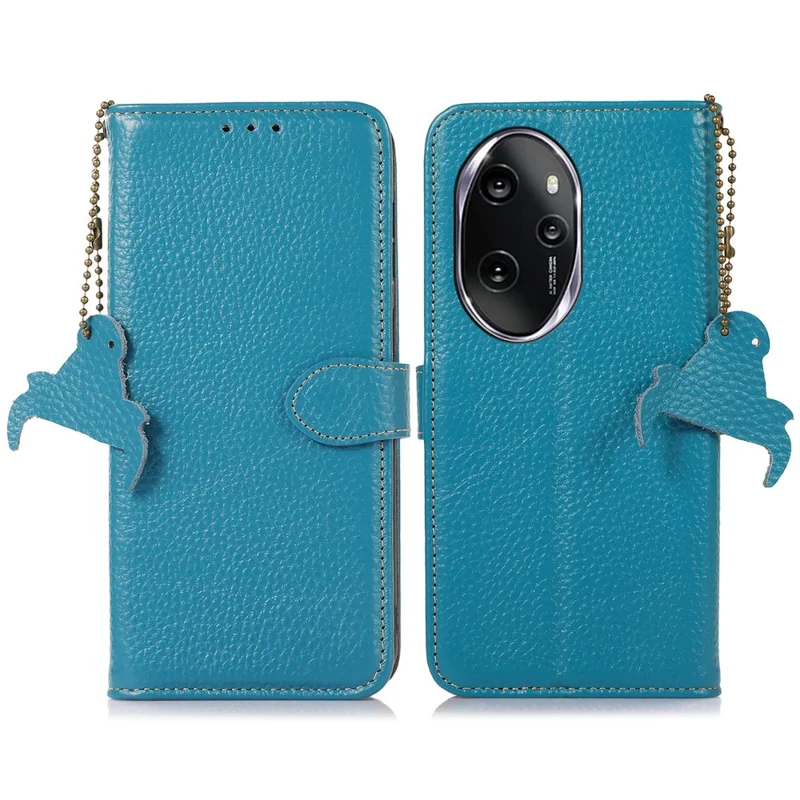 Per il caso Honor 100 Pro 5G Vera pelle di mucca Cover con portafoglio RFID Blocking - Blu