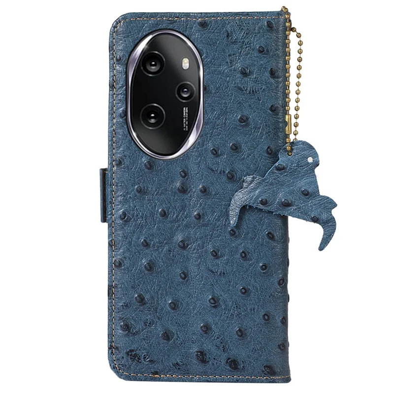 For Honor 100 Pro 5G Case Genuine Cow Leather RFID Blocking Wallet Cover - Blue