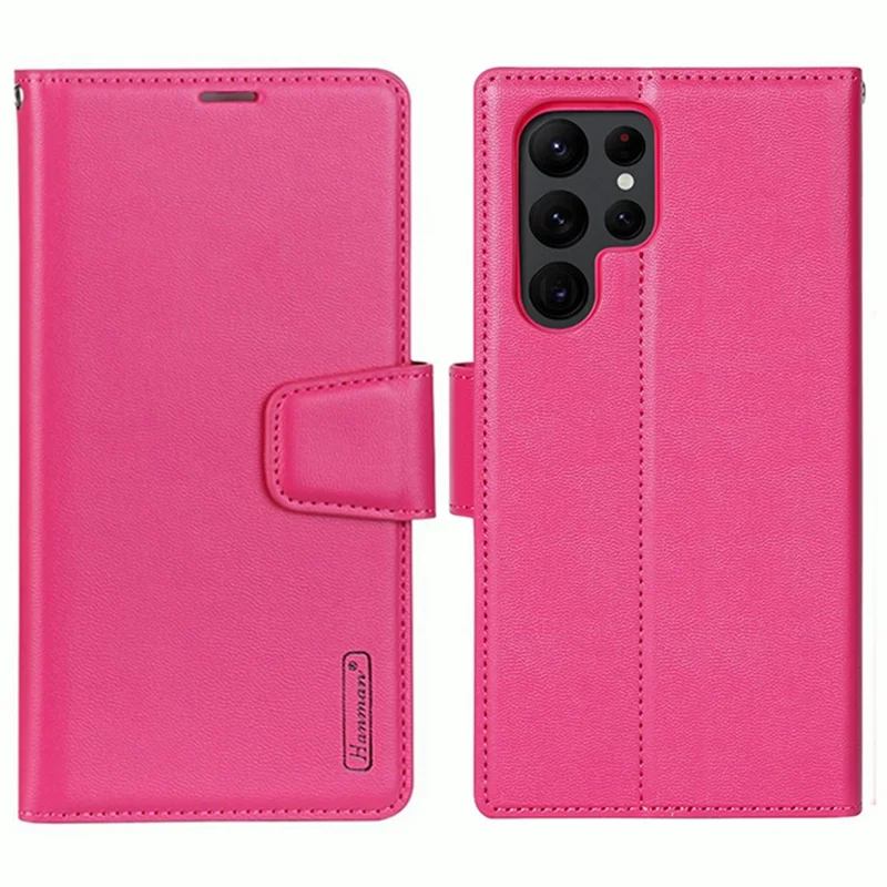 HANMAN Mill Series for Samsung Galaxy S24 Ultra Dustproof Cell Phone Case PU Leather Cover Wallet - Rose