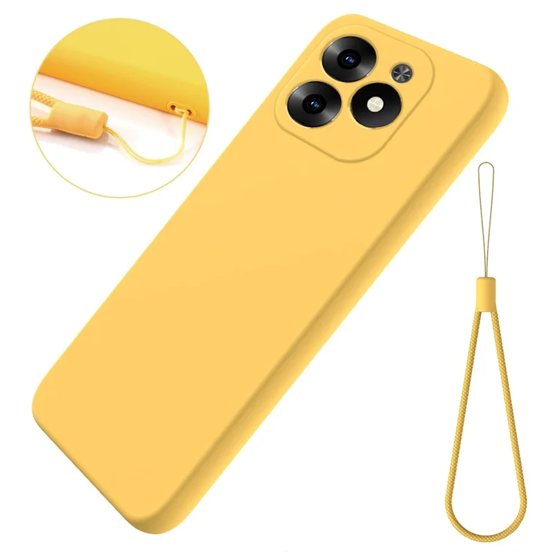 For Infinix Hot 40i Silicone Case Cover Soft Phone Protective Case with A Strap - Yellow