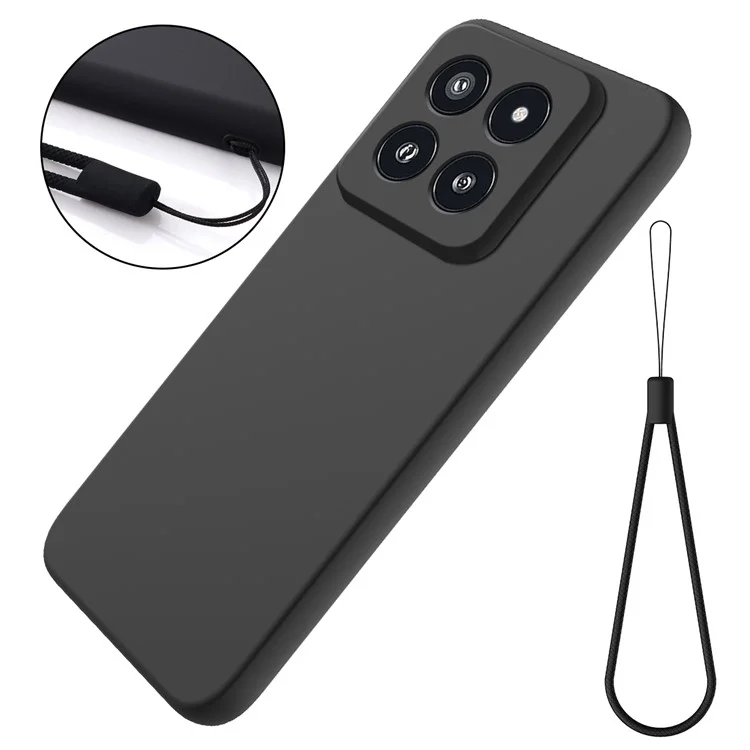 Силиконовый чехол для Xiaomi 14 Pro, ударопрочный чехол для телефона с ремешком на запястье - черный