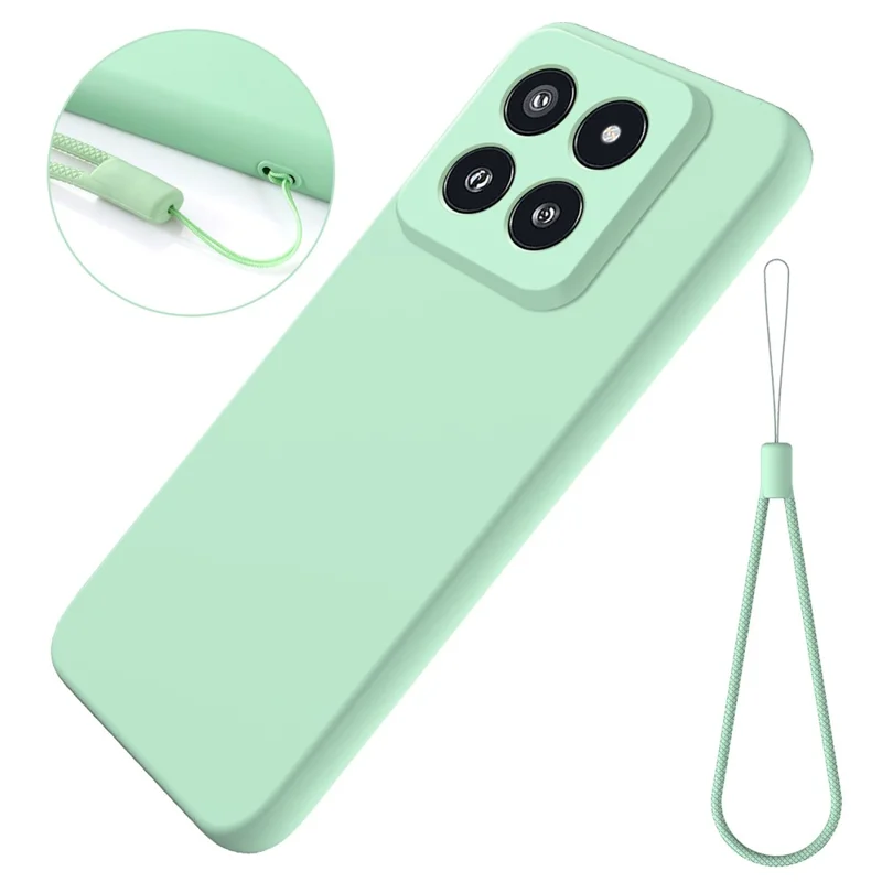 For Xiaomi 14 Pro Silicone Case Shockproof Phone Back Cover with Wrist Strap - Green