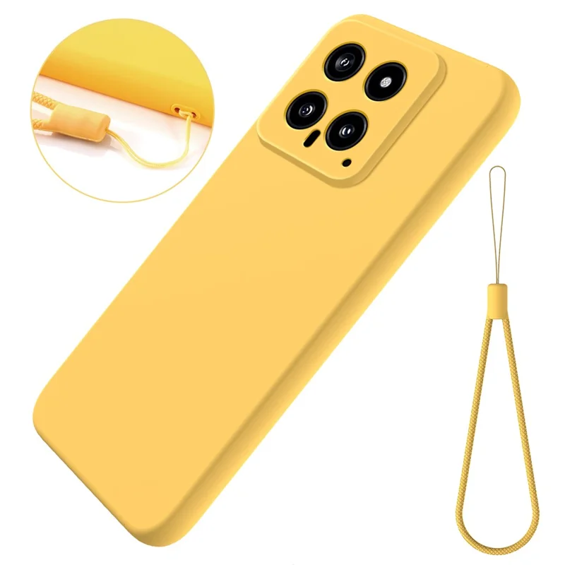 For Xiaomi 14 Silicone Case with a Strap Mobile Phone Back Cover Protector - Yellow