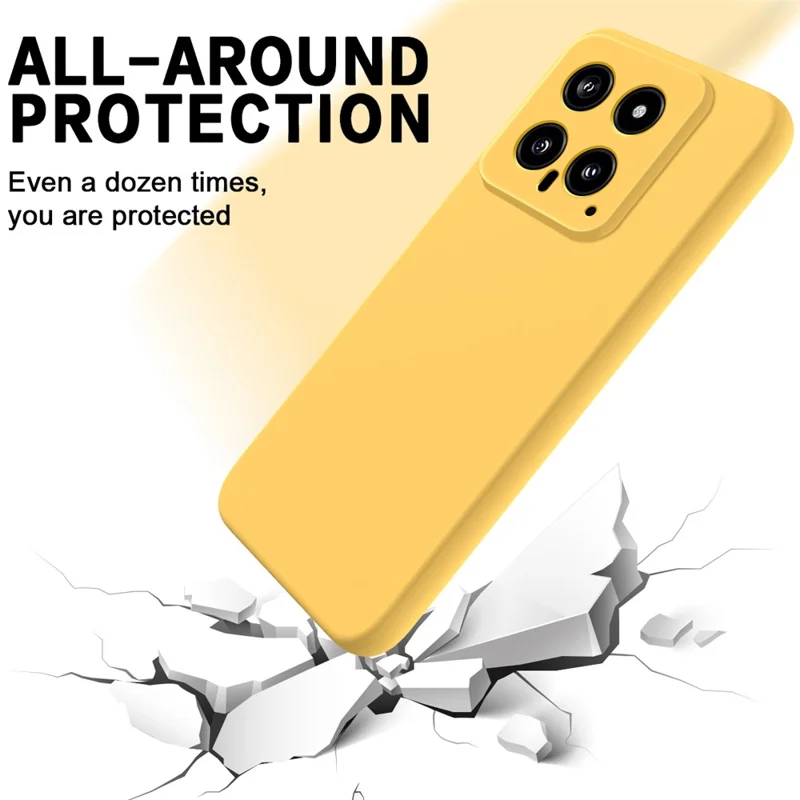 For Xiaomi 14 Silicone Case with a Strap Mobile Phone Back Cover Protector - Yellow