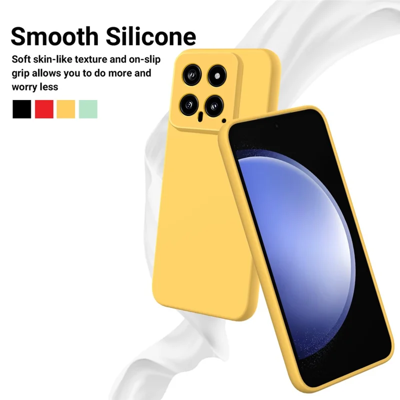 For Xiaomi 14 Silicone Case with a Strap Mobile Phone Back Cover Protector - Yellow
