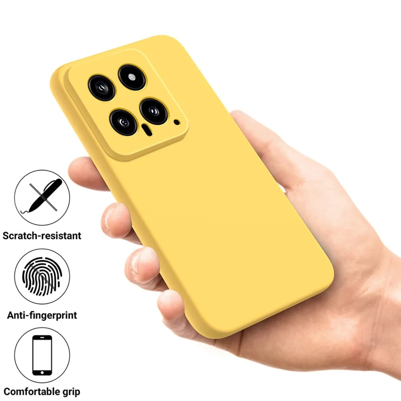 For Xiaomi 14 Silicone Case with a Strap Mobile Phone Back Cover Protector - Yellow