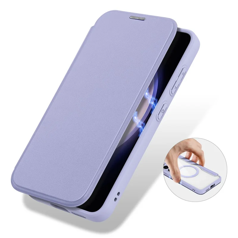 For Samsung Galaxy S24+ Leather Case DUX DUCIS Skin X Pro Series Flip Cover Compatible with MagSafe - Purple