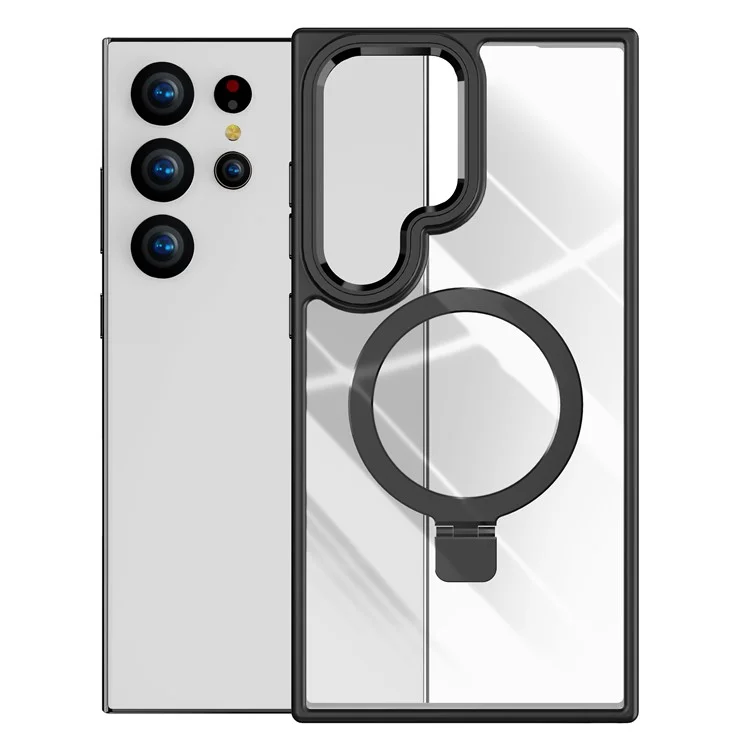 Для Samsung Galaxy S24 Ultra Case Shockproof TPU+Acrylic Kickstand Clear Phone Cover Compatible with MagSafe - Черный