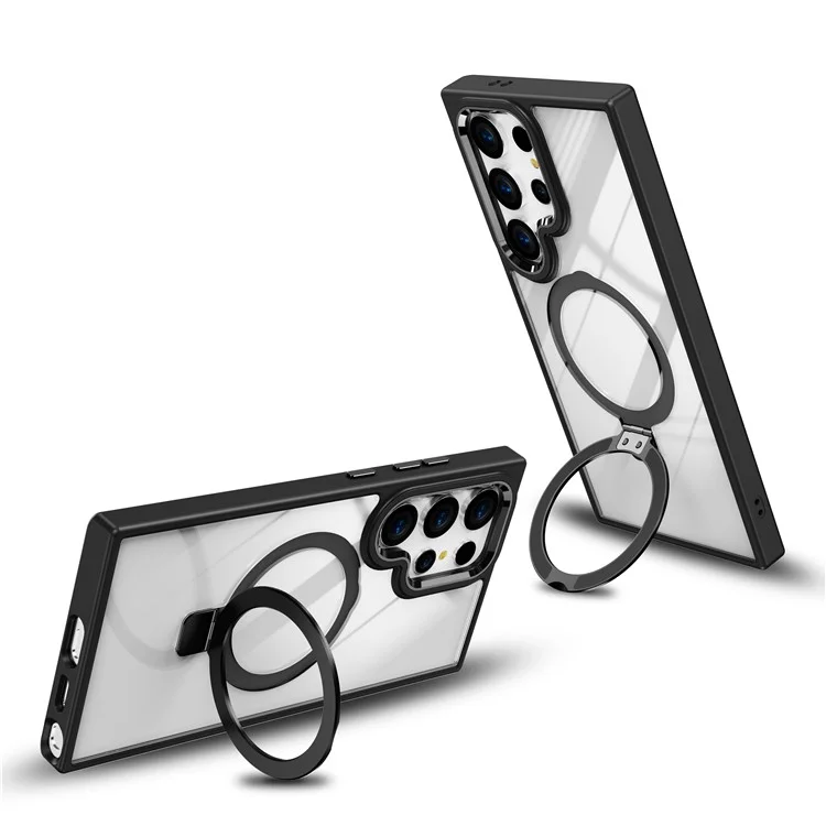 Для Samsung Galaxy S24 Ultra Case Shockproof TPU+Acrylic Kickstand Clear Phone Cover Compatible with MagSafe - Черный
