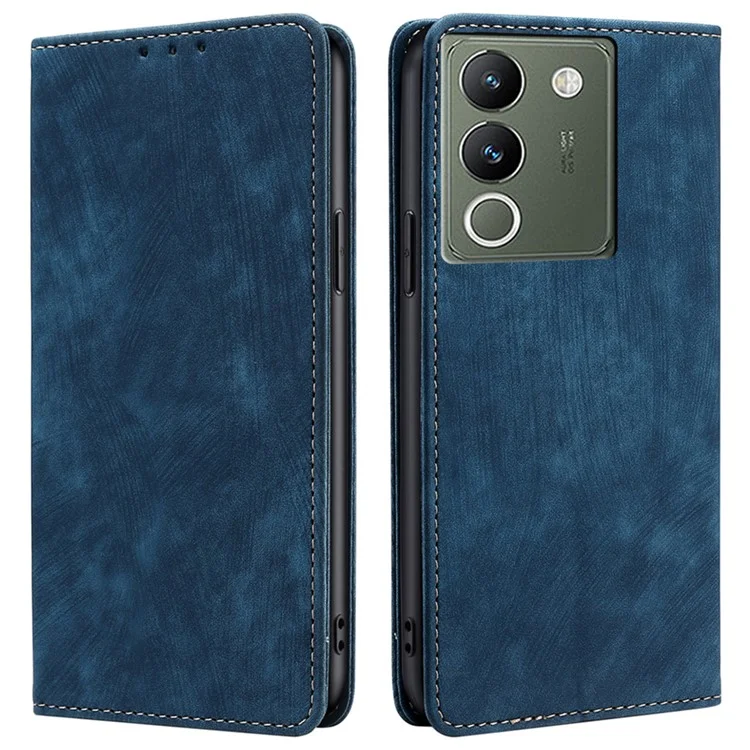 Pour vivo V29e (Global) 5G Étui en cuir RFID Blocking Phone Stand Cover - Bleu