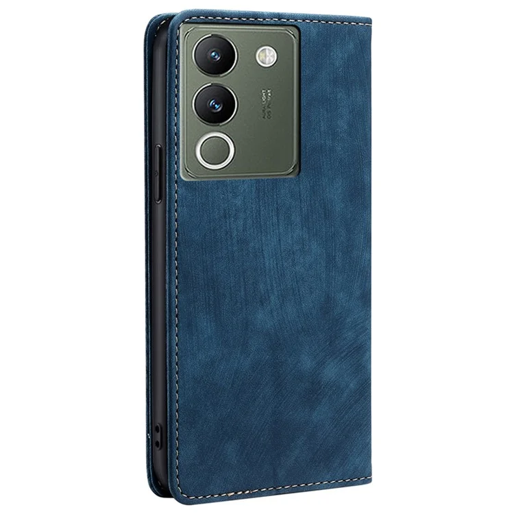 Pour vivo V29e (Global) 5G Étui en cuir RFID Blocking Phone Stand Cover - Bleu